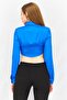 Women Pointed Collar Long Sleeves Plain Shirt, Blue - 4