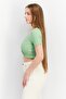 Women V Neck Short Sleeve Textured Crop Top, Light Green - 3