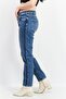 Kadın Slim Fit Yıkanmış Kot Pantolon, Mavi - 3