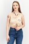 Women Spread Collar Short Sleeve Textured Crop Top, Pink Combo