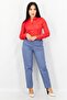 Women Spread Collar Long Sleeve Plain Top, Red - 3