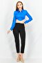 Women Pointed Collar Long Sleeves Plain Shirt, Blue - 2