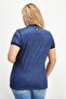 Women Stand Collar Short Sleeve Logo Top, Navy - 3