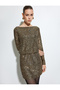 Sequined Boat Neck Long Sleeve Mini Back Detailed Evening Dress