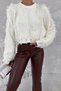 Women's White Standard Size Ripped Detailed Tasseled Knitwear Sweater - 7