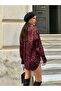 Women's Burgundy Flush Satin Leopard Patterned Shirt 28089 - 7