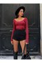 Women's Burgundy Open Collar Long Sleeve Bodysuit 28247 - 3