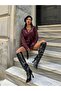 Women's Burgundy Flush Satin Leopard Patterned Shirt 28089