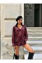Women's Burgundy Flush Satin Leopard Patterned Shirt 28089 - 6