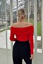 Red Fels Draped Madonna Collar Open Shoulder Women's Blouse - 5