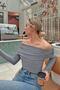 Gray Fels Draped Madonna Collar Open Shoulder Women's Blouse - 2