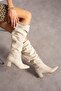 Annaliz Women's Boots Thick Heeled Bellows Beige Suede