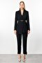 Black Double Breasted Fashion Jacket - Double Layer and Belt - 4