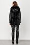 Modailgi Hooded Fur Detailed Leather Coat Black - 6
