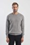 Gray Slim Fit Crew Neck Knitwear Sweater - 2