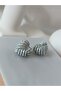 Grey Color Natural Backdrop Silver Detail Polymer Clay Heart Earrings - Valentine's Day Gift with Steel Needle