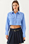 Women's Blue Asymmetrical Robal Crop Shirt 4496 60251916 - 6