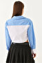 Women's Blue Asymmetrical Striped Cuff Detailed Crop Shirt 4451 60251915 - 5