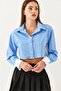 Women's Blue Asymmetrical Striped Cuff Detailed Crop Shirt 4451 60251915 - 2