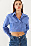 Women's Sky Blue Asymmetrical Robal Crop Shirt 4496 60251916 - 3