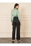 Satin Collared V Neck Pintuck Detail Straight Leg Jumpsuit - 4
