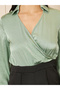 Satin Collared V Neck Pintuck Detail Straight Leg Jumpsuit - 3
