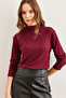 Women's Burgundy Stand Collar Flowing Soft Touch Blouse Blz- 19002758 - 3