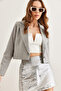 Women's Light Gray Lined Premium Polyviscon Crop Blazer Jacket Ckt- 19000394 - 3