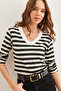 Women's Thick Striped Black V-Neck Soft Touch Flexible Blouse Blz- 19002767