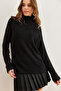 Women's Black Turtleneck Soft Textured Blouse with Cuff Detail Blz- 19002765 - 4