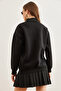 Women's Black Half Fisherman Hooded Basic Sweatshirt Swt- 19000673 - 5