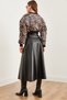Women's Black Side Zipper Faux Leather Maxi Bell Skirt Etk- 19000278 - 7