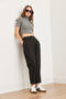 Women's Black Waist Detailed Pleated Polyviscose Carrot Trousers Pnt- 19000293 - 2