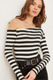 Women's Thick Striped Black Striped Premium Soft Touch Boat Neck Stretchy Blouse Blz- 19002448