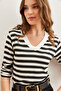Women's Thick Striped Black V-Neck Soft Touch Flexible Blouse Blz- 19002767 - 2