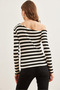 Women's Thick Striped Black Striped Premium Soft Touch Boat Neck Stretchy Blouse Blz- 19002448 - 2