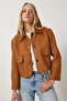 Women's Tan Wide Pocket Suede Jacket Fk00011 - 3