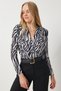 Women's Black and White Wraped Collar Padded Sandy Blouse with Snap Fasteners Zh00039 - 4