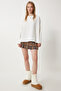 Women's Ecru Side Slit Oversize Knitted Sweatshirt Ul00050 - 4
