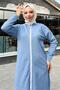 Crew Neck Zippered Long Tunic Plain Basic Sports Set - 03044.006 - Indigo - 7