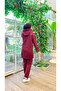 Hooded Snap Detailed Short Sweat Pants Double Hijab Tracksuit Set - 03079.020 - Plum - 6