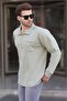 Mint Green Polo Collar Zippered Long Sleeve Men's Sweatshirt 7057 - 2