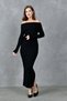 Madonna Collar Long Sleeve Slit Detailed Midi Length Black Knitwear Dress 1170 - 7