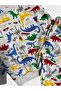 Boy's Cotton Gray Dinosaur Patterned Long Sleeve Seasonal Pajamas Set - 4