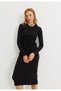 Women's Black Color Camisole Corded Long Sleeve Dress - 2