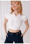 Women's Ecru Color Polo Collar Half Zip Crop T-Shirt - 2