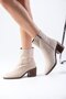 Amory Beige Color Zippered, Thin Faux Fur Lined Thick Heeled Women's Boots - 7