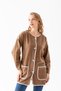 Women's Light Brown Scarf Suit Edges Embroidered Long Sleeve Fleece Cardigan - 8