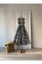 Long Grey-Anthracite Color Plaid Gilet Dress - 3