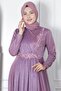 Guipure Detailed Glitter Evening Dress Lilac Tbs862 - 5